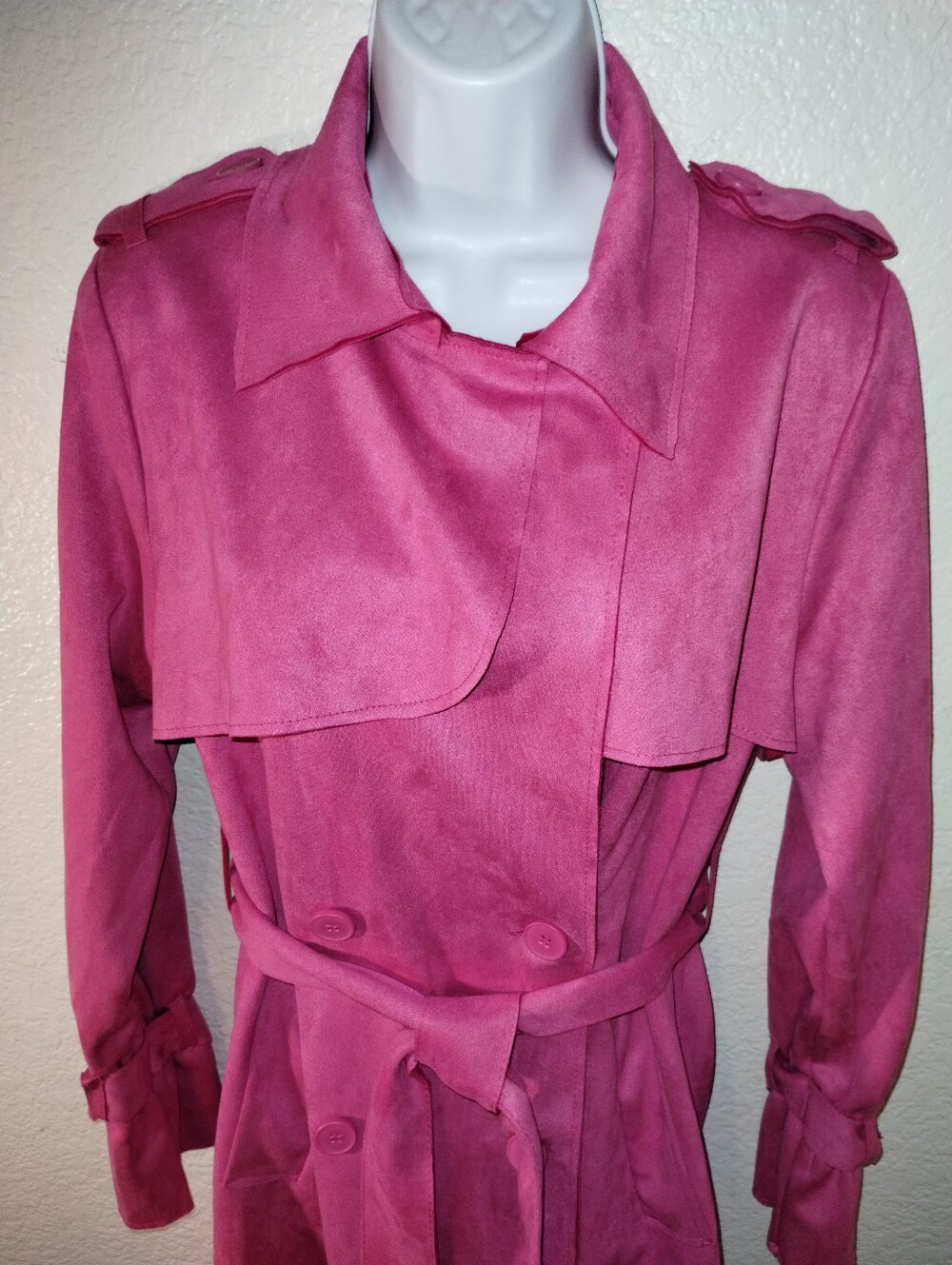 Forever 21 Fuchsia Trench Coat with Belt sz Small Ulta Faux Suede